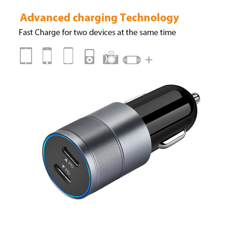 PD 40W Dual PD3.0 Type-C Car Charger(Grey) - Car Charger by PMC Jewellery | Online Shopping South Africa | PMC Jewellery