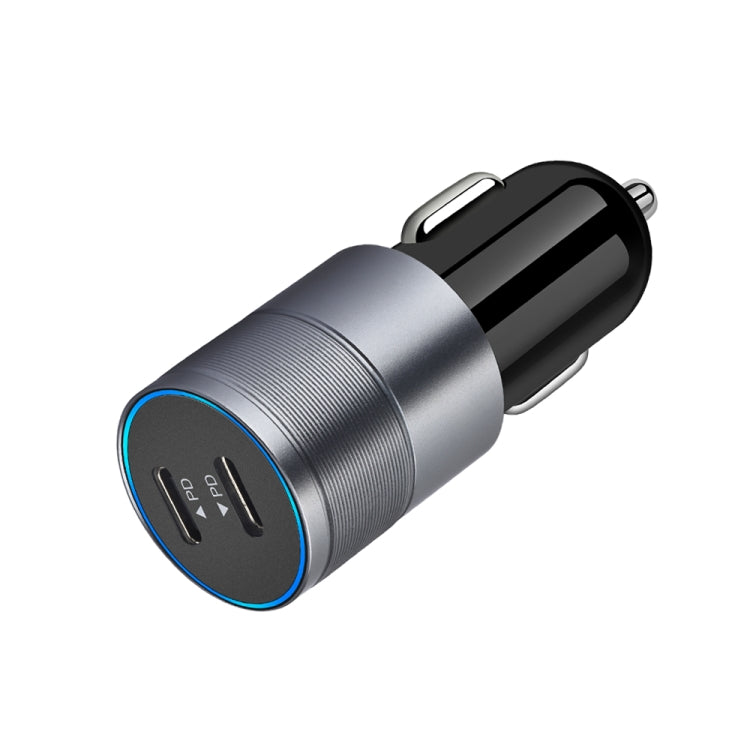 Dual PD 3.0 40W USB-C / Type-C Car Charger with 1m USB-C / Type-C to 8 Pin Data Cable(Grey) - Car Charger by PMC Jewellery | Online Shopping South Africa | PMC Jewellery