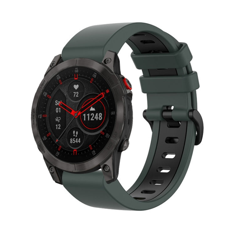 Compatible with Garmin EPIX Gen2 22mm Silicone Sports Two-Color Watch Band(Olive Green+Black) - Watch Bands by PMC Jewellery | Online Shopping South Africa | PMC Jewellery | Buy Now Pay Later Mobicred