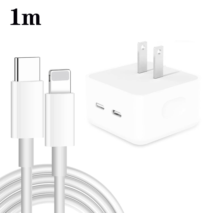 PD 35W Dual USB-C / Type-C Ports Charger with 1m Type-C to 8 Pin Data Cable, US Plug - free shipping - PMC TechLife - Order now!