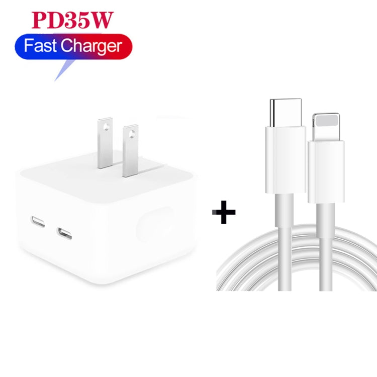 PD 35W Dual USB-C / Type-C Ports Charger with 1m Type-C to 8 Pin Data Cable, US Plug - free shipping - PMC TechLife - Order now!