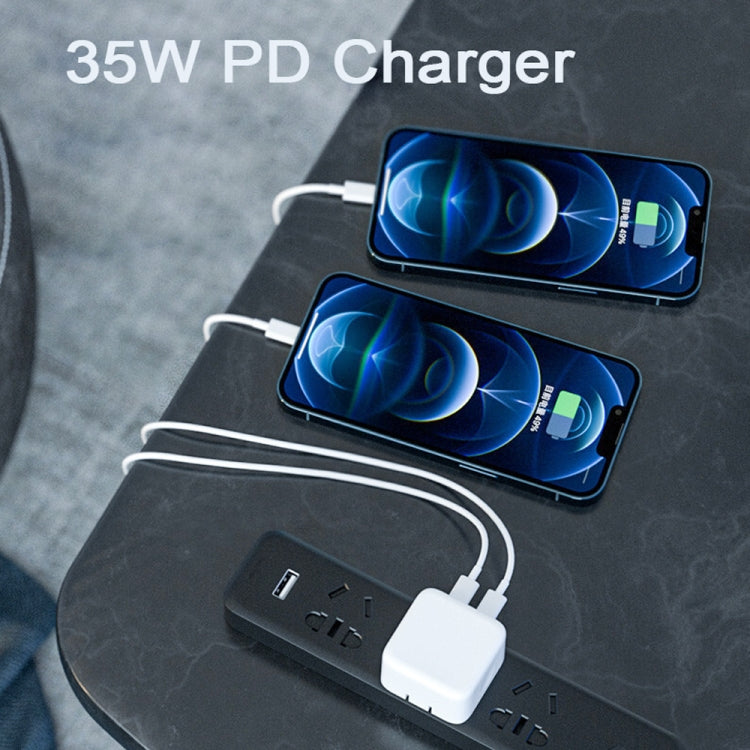 PD 35W Dual USB-C / Type-C Ports Charger with 1m Type-C to 8 Pin Data Cable, US Plug - free shipping - PMC TechLife - Order now!
