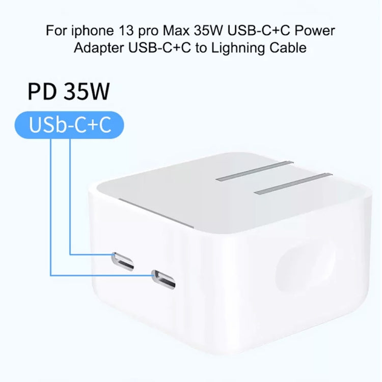 PD 35W Dual USB-C / Type-C Ports Charger with 2m Type-C to 8 Pin Data Cable, US Plug - USB Charger by PMC Jewellery | Online Shopping South Africa | PMC Jewellery