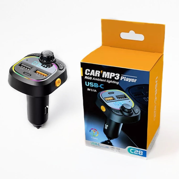 C28 Fast Charging Atmosphere Light Handsfree Car Kit Car Mp3 Player Stereo FM Transmitter - Bluetooth Car Kits by PMC TechLife | Online Shopping South Africa | PMC TechLife