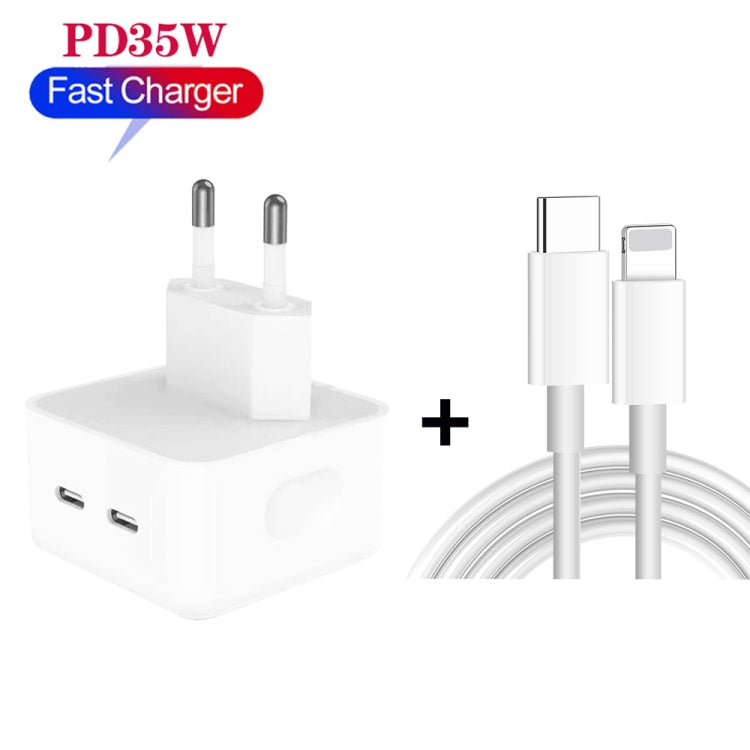 PD 35W Dual USB-C / Type-C Ports Charger with 1.5m Type-C to 8 Pin Data Cable, EU Plug - USB Charger by PMC TechLife | Online Shopping South Africa | PMC TechLife | Buy Now Pay Later Mobicred