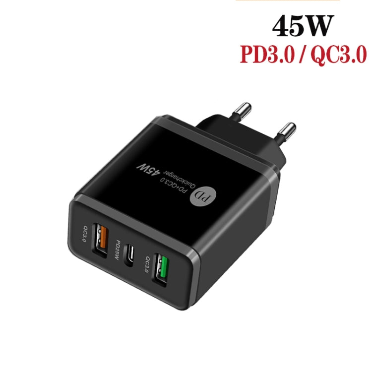 45W PD3.0 + 2 x QC3.0 USB Multi Port Charger with Type-C to Type-C Cable, EU Plug(Black) - USB Charger by PMC Jewellery | Online Shopping South Africa | PMC Jewellery