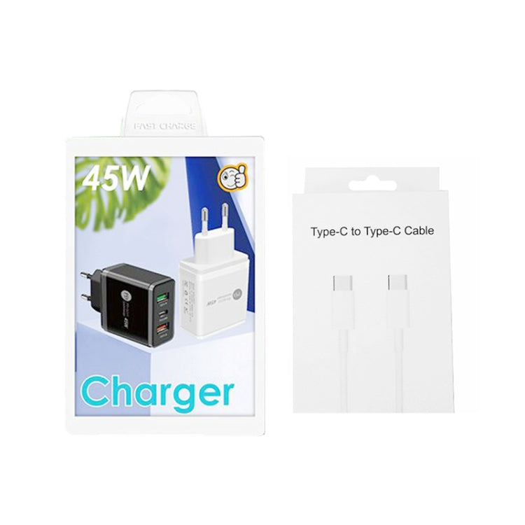 45W PD3.0 + 2 x QC3.0 USB Multi Port Charger with Type-C to Type-C Cable, EU Plug(Black) - free shipping - PMC TechLife - Order now!