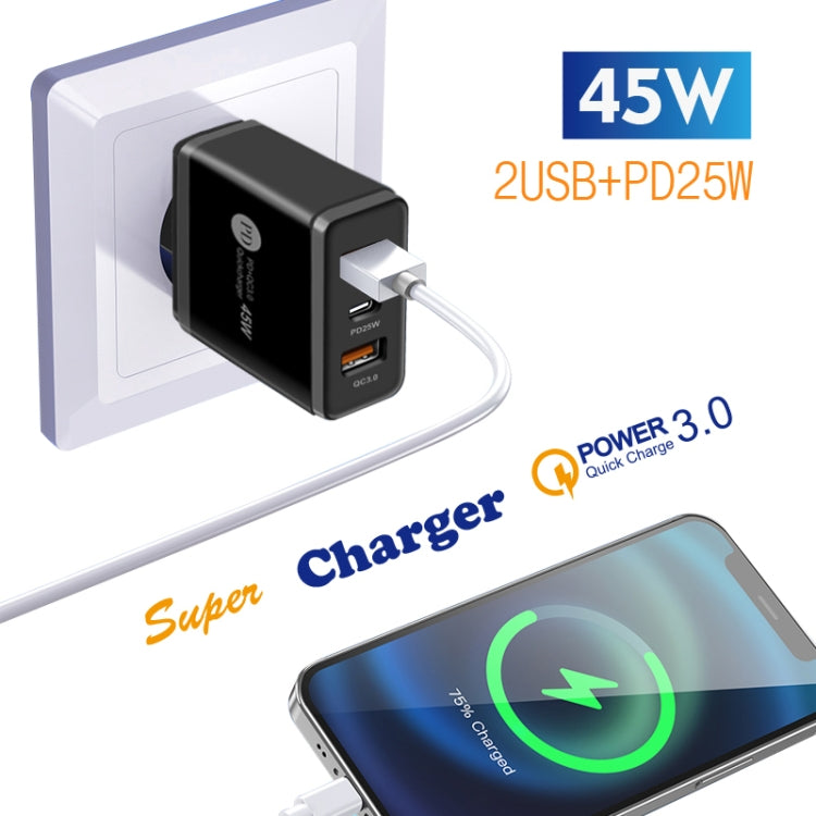 45W PD25W + 2 x QC3.0 USB Multi Port Charger with USB to 8 Pin Cable, EU Plug(White) - free shipping - PMC TechLife - Order now!