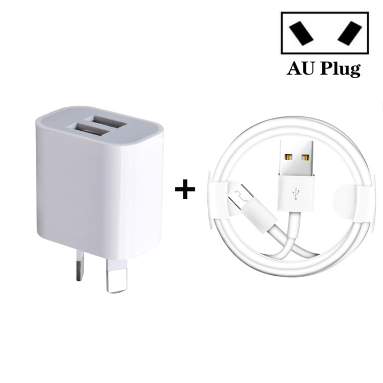 Mini Dual Port USB Charger with USB to Micro USB Data Cable, AU Plug - USB Charger by PMC Jewellery | Online Shopping South Africa | PMC Jewellery