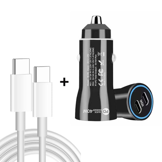 TE-P8 40W PD20W + PD20W Dual Port PD3.0 Car Charger with Type-c to Type-C Data Cable, Length: 1m(Black) - Car Charger by PMC Jewellery | Online Shopping South Africa | PMC Jewellery