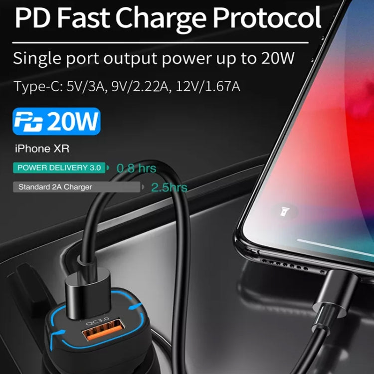 38W PD20W + QC3.0 USB Car Charger with USB to Type-C Data Cable, Length: 1m(White) - Car Charger by PMC Jewellery | Online Shopping South Africa | PMC Jewellery