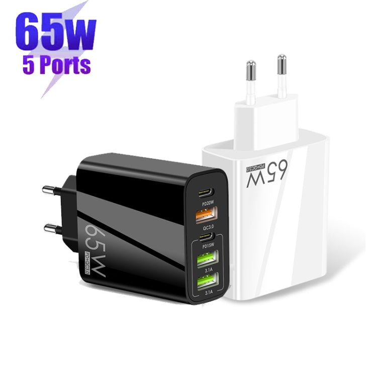 65W Dual PD Type-C + 3 x USB Multi Port Charger with 3A USB to 8 Pin Data Cable, EU Plug(White) - USB Charger by PMC TechLife | Online Shopping South Africa | PMC TechLife | Buy Now Pay Later Mobicred