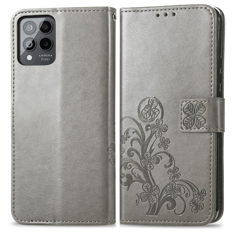 For T-Mobile Revvl 6 Pro 5G Four-leaf Clasp Embossed Buckle Leather Phone Case(Gray) - More Brand by PMC Jewellery | Online Shopping South Africa | PMC Jewellery