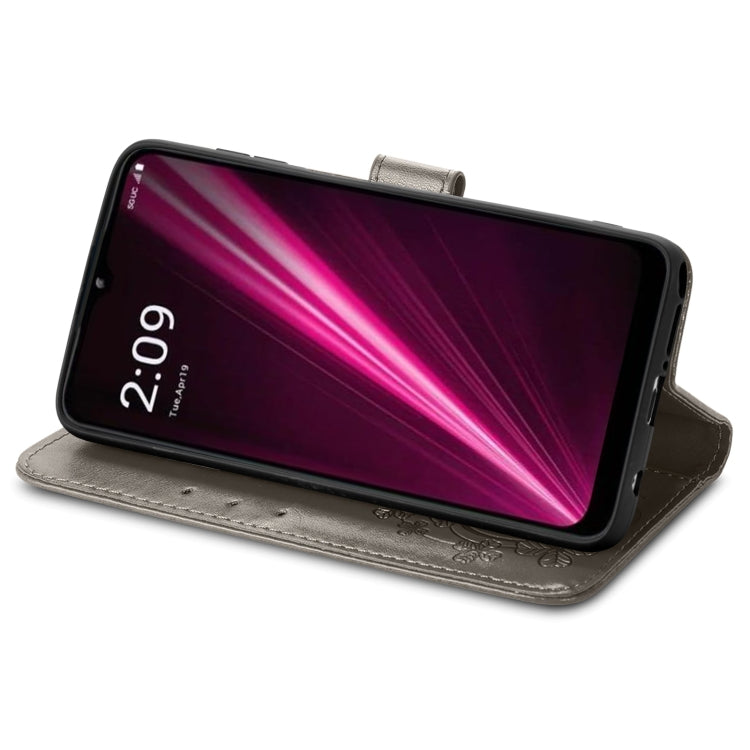 For T-Mobile Revvl 6 Pro 5G Four-leaf Clasp Embossed Buckle Leather Phone Case(Gray) - More Brand by PMC TechLife | Online Shopping South Africa | PMC TechLife
