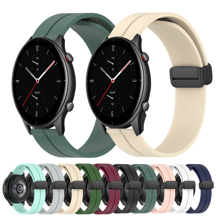 For Amazfit GTR 2e 22mm Solid Color Magnetic Clasp Silicone Watch Band(Olive Green) - free shipping - PMC TechLife - Order now!