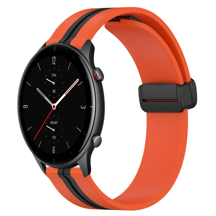 For Amazfit GTR 2e 22mm Folding Magnetic Clasp Silicone Watch Band(Orange+Black) - free shipping - PMC TechLife - Order now!