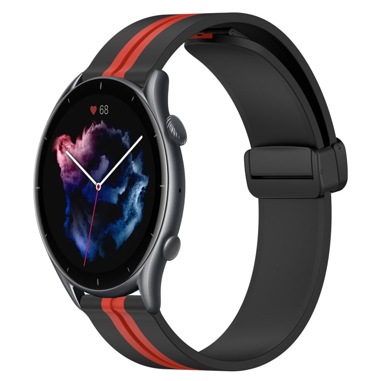 For Amazfit 3 22mm Folding Magnetic Clasp Silicone Watch Band(Black+Red) - free shipping - PMC TechLife - Order now!