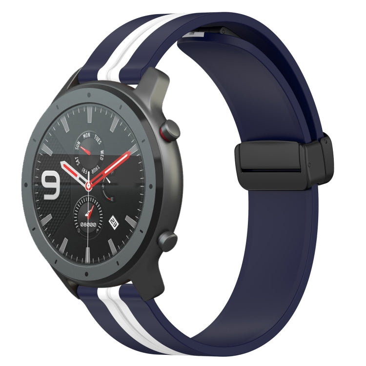For Amazfit GTR 47mm 22mm Folding Magnetic Clasp Silicone Watch Band(Midnight Blue + White) - free shipping - PMC TechLife - Order now!