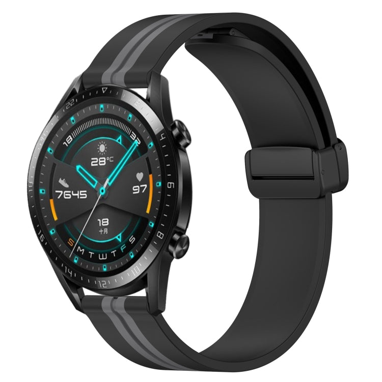 For Huawei GT2 46mm 22mm Folding Magnetic Clasp Silicone Watch Band(Black+Grey) - free shipping - PMC TechLife - Order now!