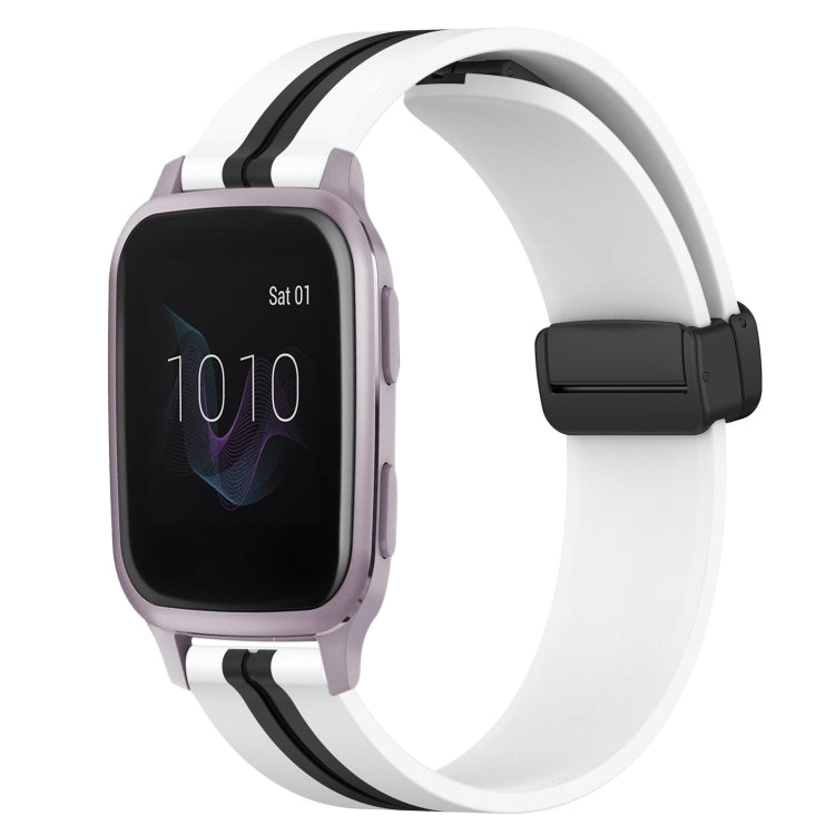 Compatible with Garmin Venu SQ 20mm Folding Magnetic Clasp Silicone Watch Band(White+Black) - free shipping - PMC TechLife - Order now!