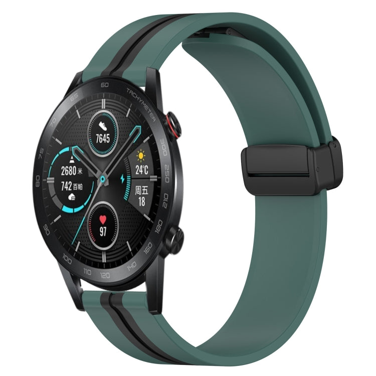 For Honor MagicWatch2 42mm 20mm Folding Magnetic Clasp Silicone Watch Band(Olive Green + Black) - free shipping - PMC TechLife - Order now!