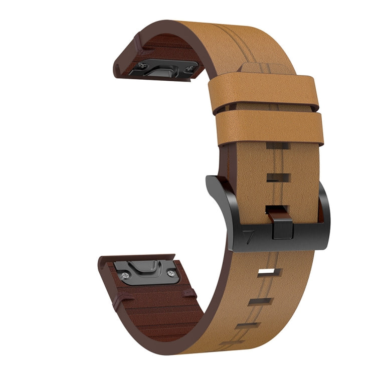 For Garmin Fenix 7X Solar 26mm Leather Steel Buckle Watch Band (Light Brown) - Smart Wear by PMC Jewellery | Online Shopping South Africa | PMC Jewellery