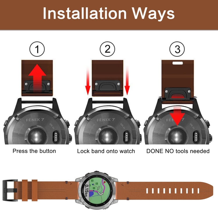 For Garmin Fenix 7X Solar 26mm Leather Steel Buckle Watch Band (Light Brown) - Smart Wear by PMC Jewellery | Online Shopping South Africa | PMC Jewellery