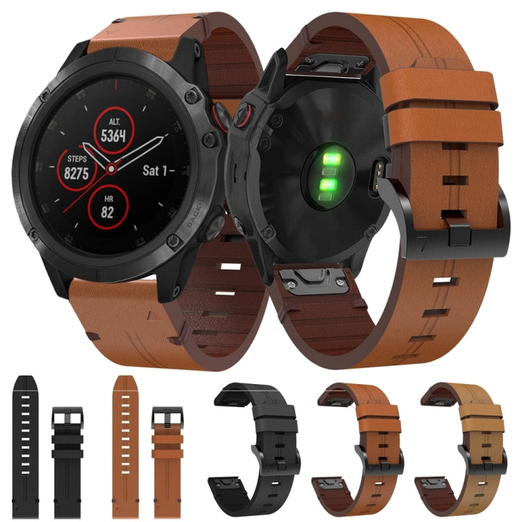 For Garmin Fenix 5X Plus 26mm Leather Steel Buckle Watch Band (Light Brown) - Smart Wear by PMC Jewellery | Online Shopping South Africa | PMC Jewellery