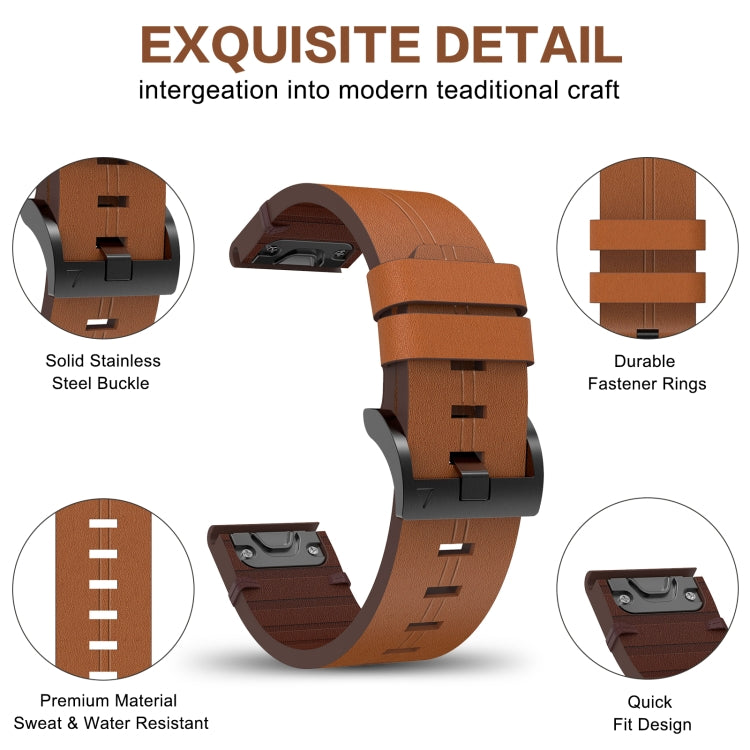 For Garmin Fenix 6 Sapphire GPS 22mm Leather Steel Buckle Watch Band (Light Brown) - Smart Wear by PMC Jewellery | Online Shopping South Africa | PMC Jewellery