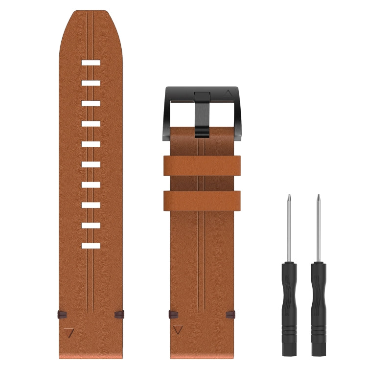For Garmin Quatix 5 22mm Leather Steel Buckle Watch Band (Light Brown) - Smart Wear by PMC Jewellery | Online Shopping South Africa | PMC Jewellery