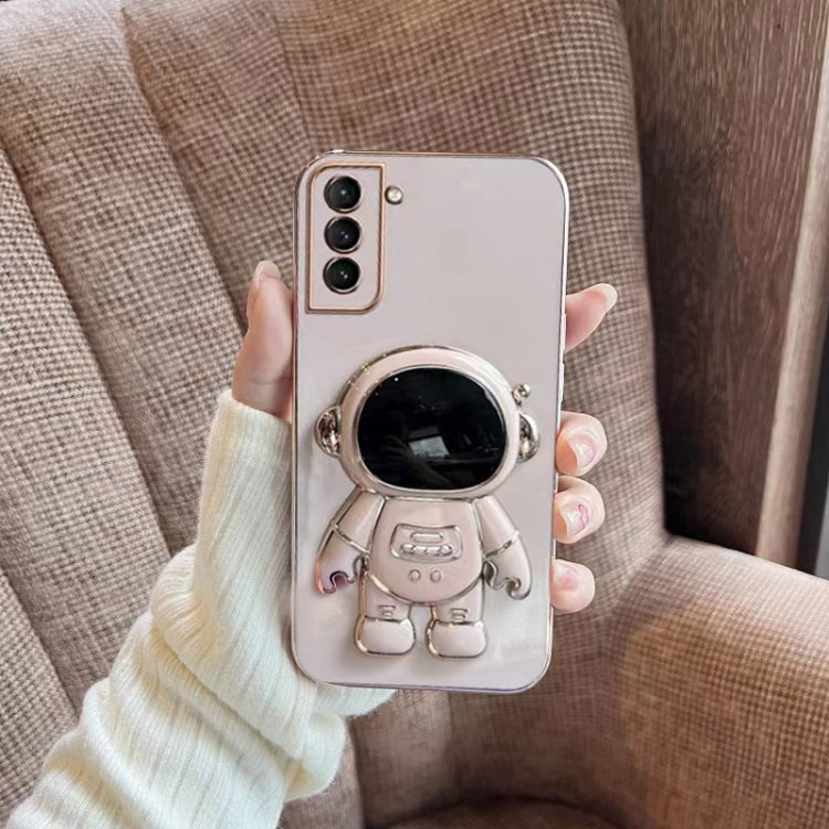 For Samsung Galaxy S22 5G Plating Astronaut Holder Phone Case(Pink) - Galaxy S22 5G Cases by PMC TechLife | Online Shopping South Africa | PMC TechLife | Buy Now Pay Later Mobicred