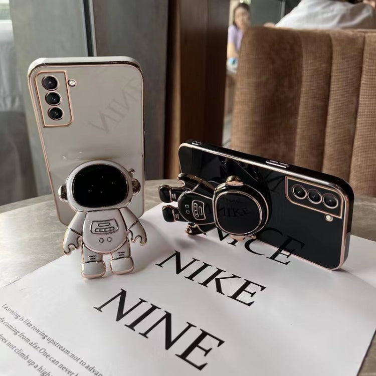 For Samsung Galaxy A50 Plating Astronaut Holder Phone Case(Black) - Galaxy Phone Cases by PMC Jewellery | Online Shopping South Africa | PMC Jewellery