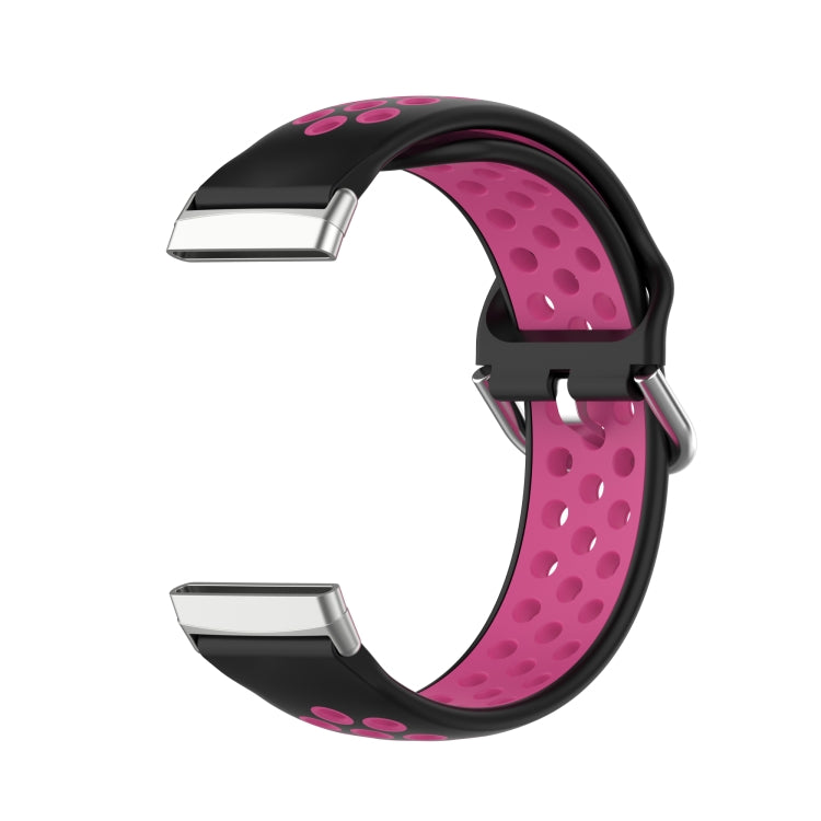 For Fitbit Versa 4 Two-Color Perforated Breathable Silicone Watch Band(Black+Rose Red) - free shipping - PMC TechLife - Order now!