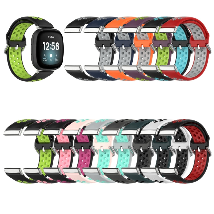 For Fitbit Versa 4 Two-Color Perforated Breathable Silicone Watch Band(Black+Teal) - free shipping - PMC TechLife - Order now!
