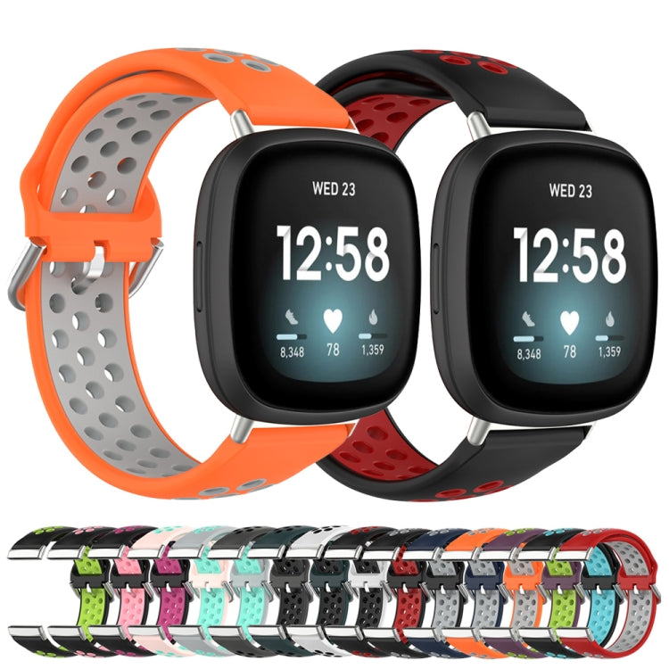 For Fitbit Versa 3 Two-Color Perforated Breathable Silicone Watch Band(Black+Rose Red) - free shipping - PMC TechLife - Order now!