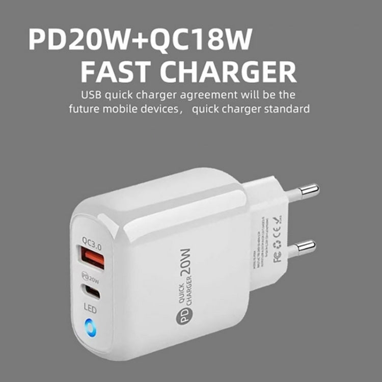 PD04 PD20W Type-C + QC18W USB Mobile Phone Charger with LED Indicator, EU Plug(White) - USB Charger by PMC TechLife | Online Shopping South Africa | PMC TechLife | Buy Now Pay Later Mobicred
