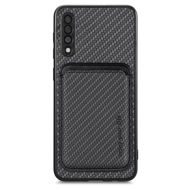 For Samsung Galaxy A50 Carbon Fiber Leather Card Magsafe Case(Black) - Galaxy Phone Cases by PMC TechLife | Online Shopping South Africa | PMC TechLife