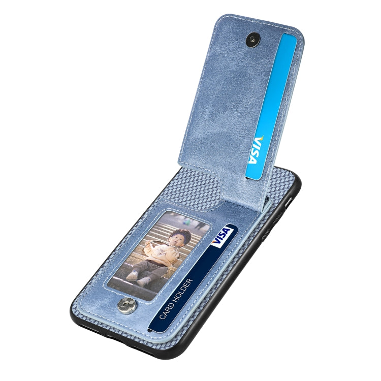 For iPhone SE 2022 / 2020 / 7 / 8 Carbon Fiber Vertical Flip Zipper Phone Case(Blue) - free shipping - PMC TechLife - Order now!