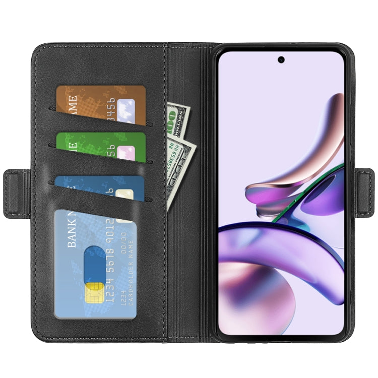 For Motorola Moto E13 Dual-side Magnetic Buckle Horizontal Flip Leather Phone Case(Black) - free shipping - PMC TechLife - Order now!