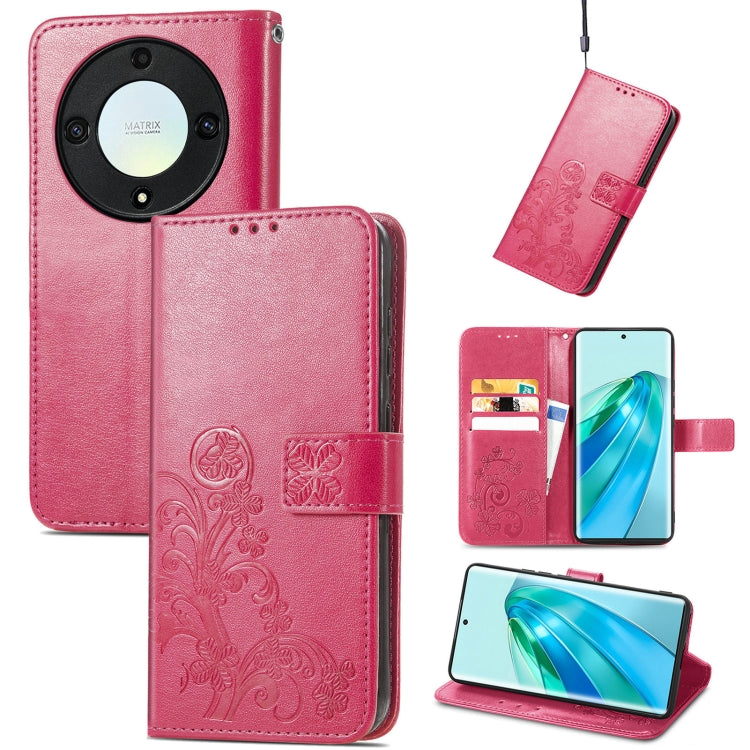 For Honor Magic5 Lite Four-leaf Clasp Embossed Buckle Leather Phone Case(Magenta) - Honor Cases by PMC Jewellery | Online Shopping South Africa | PMC Jewellery