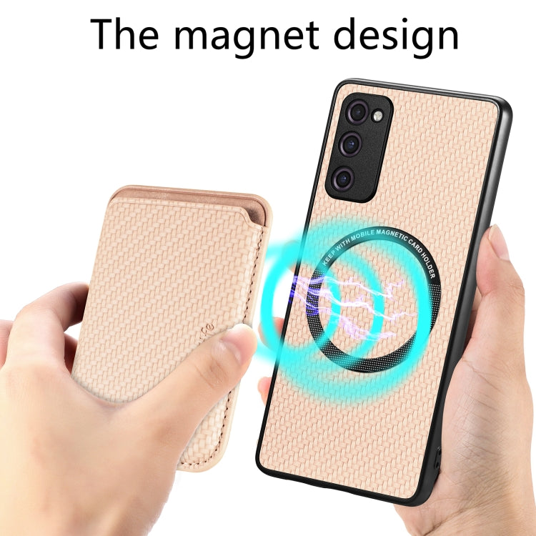 For Samsung Galaxy S20 FE Carbon Fiber Leather Card Magsafe Magnetic Phone Case(Khaki) - free shipping - PMC TechLife - Order now!