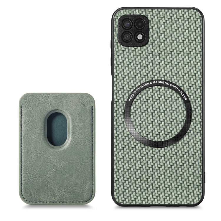 For Samsung Galaxy A22 5G Carbon Fiber Leather Card Magsafe Magnetic Phone Case(Green) - Galaxy Phone Cases by PMC Jewellery | Online Shopping South Africa | PMC Jewellery