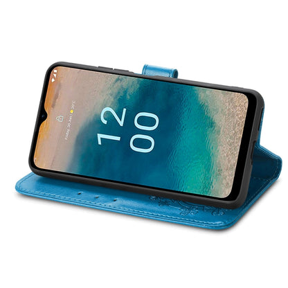 For Nokia G22  Four-leaf Clasp Embossed Buckle Leather Phone Case(Blue) - Nokia Cases by PMC Jewellery | Online Shopping South Africa | PMC Jewellery