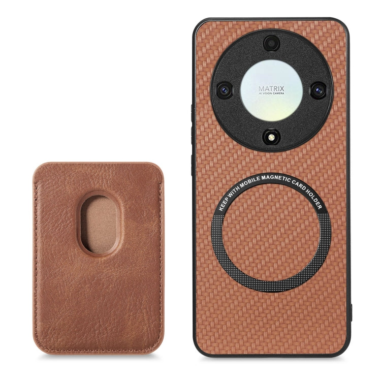 For Honor X9A Carbon Fiber Leather Card Magsafe Magnetic Phone Case(Brown) - Honor Cases by PMC TechLife | Online Shopping South Africa | PMC TechLife | Buy Now Pay Later Mobicred