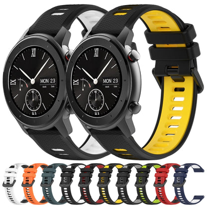 For Amazfit GTR 42mm 20mm Sports Two-Color Silicone Watch Band(Black+Yellow) - Smart Wear by PMC Jewellery | Online Shopping South Africa | PMC Jewellery