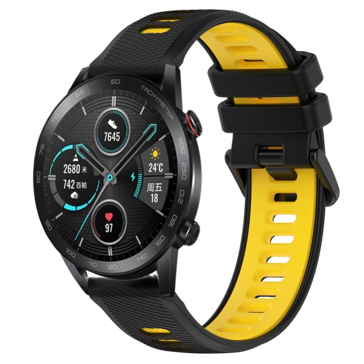 For Honor Magic Watch2 42mm 20mm Sports Two-Color Silicone Watch Band(Black+Yellow) - Smart Wear by PMC Jewellery | Online Shopping South Africa | PMC Jewellery