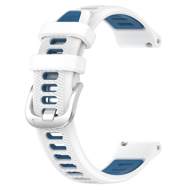 For Garmin Forerunner 265S Music 18mm Sports Two-Color Steel Buckle Silicone Watch Band(White+Blue) - Smart Wear by PMC Jewellery | Online Shopping South Africa | PMC Jewellery