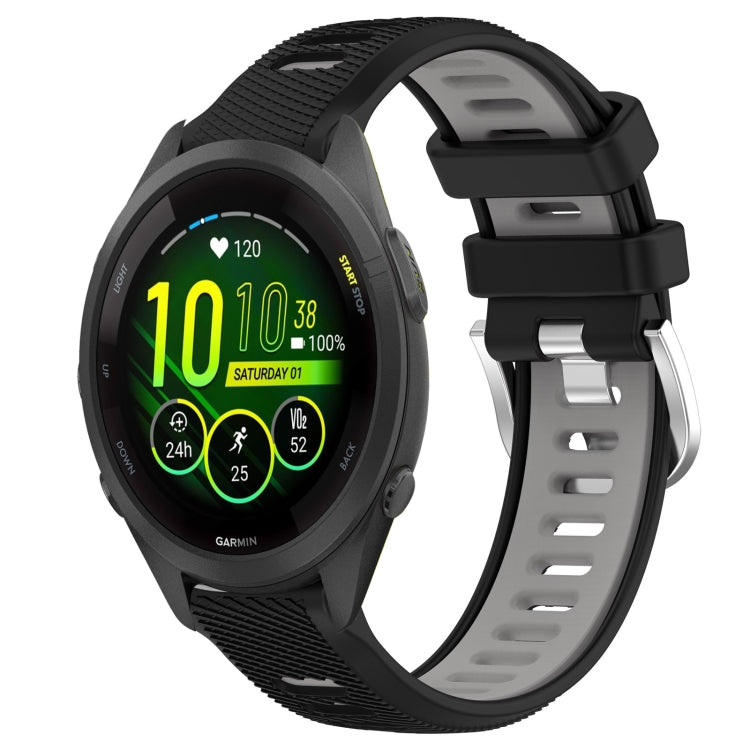 For Garmin Forerunner 265S Music 18mm Sports Two-Color Steel Buckle Silicone Watch Band(Black+Grey) - Smart Wear by PMC Jewellery | Online Shopping South Africa | PMC Jewellery