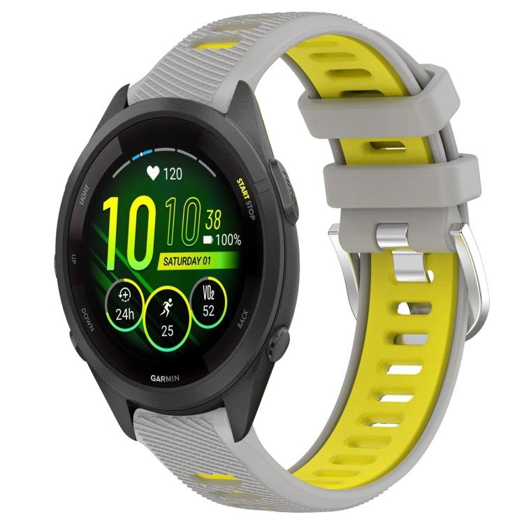 For Garmin Forerunner 265S Music 18mm Sports Two-Color Steel Buckle Silicone Watch Band(Grey+Yellow) - Smart Wear by PMC Jewellery | Online Shopping South Africa | PMC Jewellery
