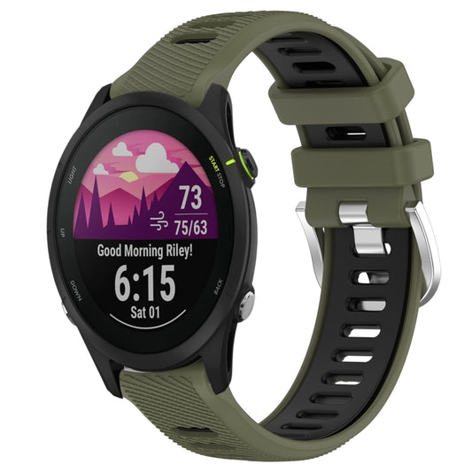 For Garmin Forerunner 255S Music 18mm Sports Two-Color Steel Buckle Silicone Watch Band(Army Green+Black) - Smart Wear by PMC Jewellery | Online Shopping South Africa | PMC Jewellery
